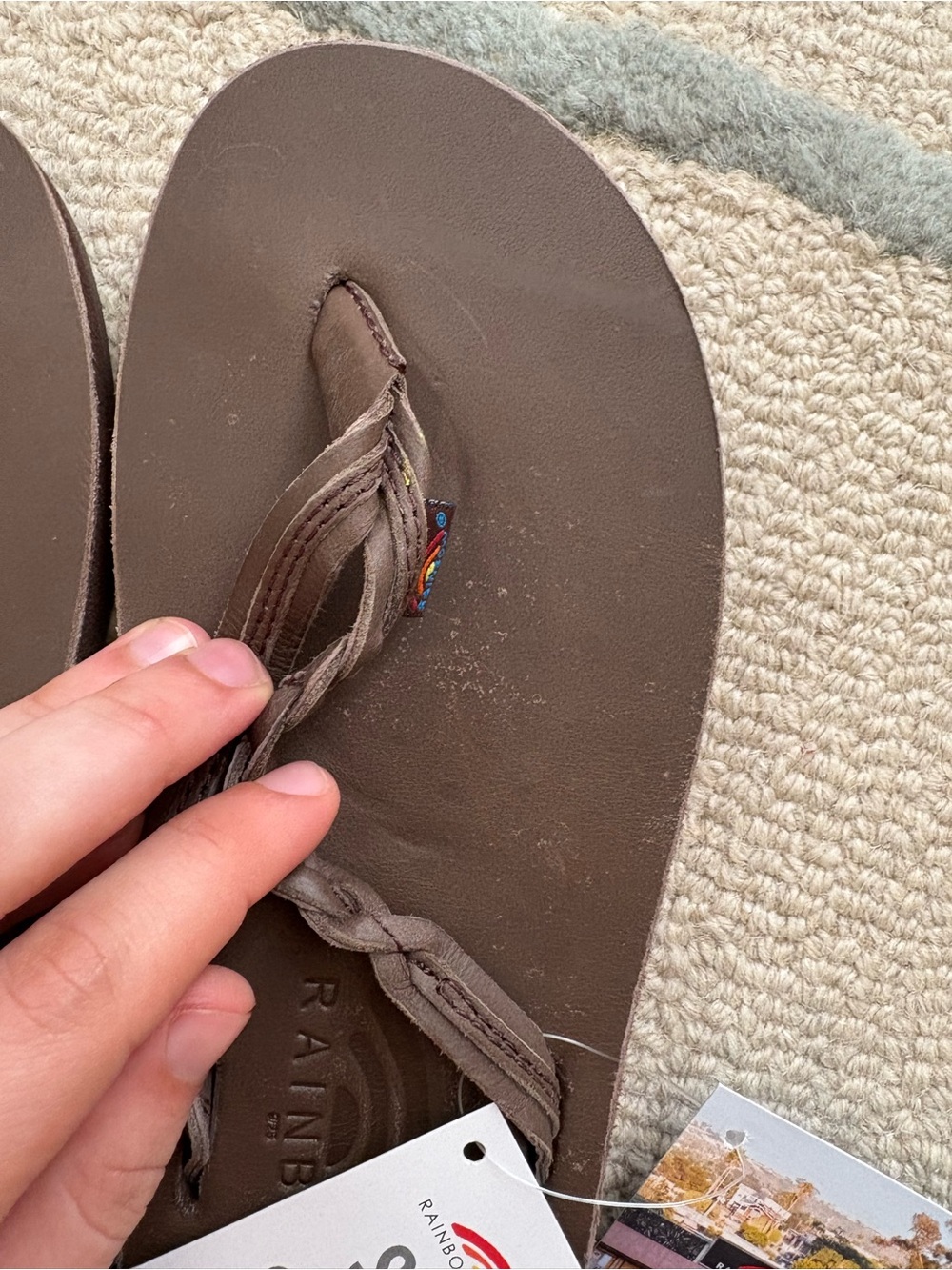 Rainbow Sandals Brown and Black Leather Womens Flip Flops - Picture 3 of 3